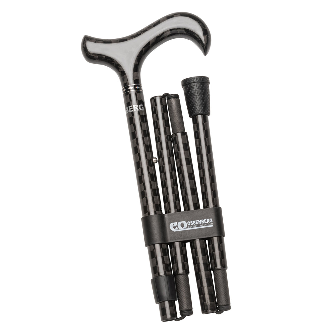 Ossenberg Foldable Carbon Walking Stick in Grey/black Patterned with Derby Grip